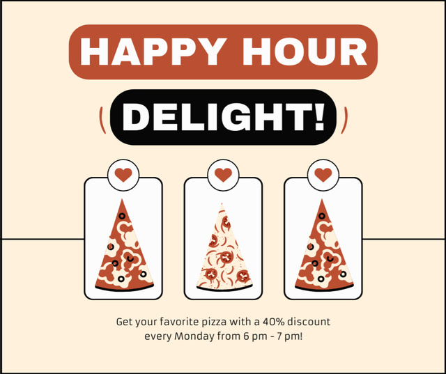 Happy Hours Promo with Offer of Pizza Choice Facebook Design Template