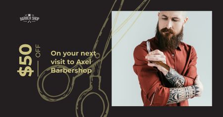 Stylish barber with razor Facebook AD Design Template