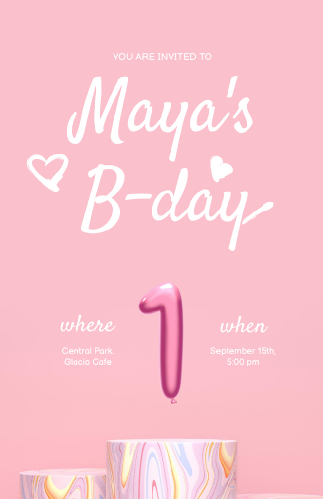 Designvorlage Charming Baby Birthday Celebration Announcement In Pink für Invitation 5.5x8.5in