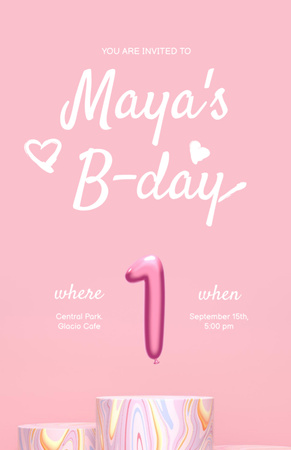 Plantilla de diseño de Charming Baby Birthday Celebration Announcement In Pink Invitation 5.5x8.5in 