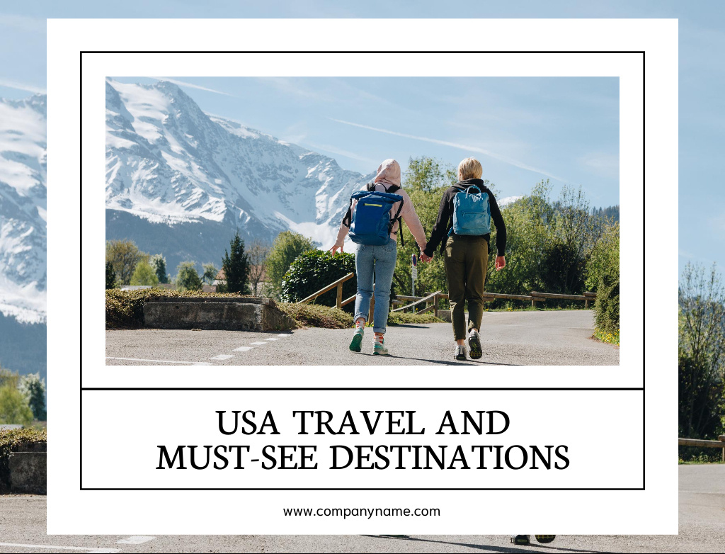 USA Travel Tours Announcement With Popular Destinations Offer Postcard 4.2x5.5in Πρότυπο σχεδίασης