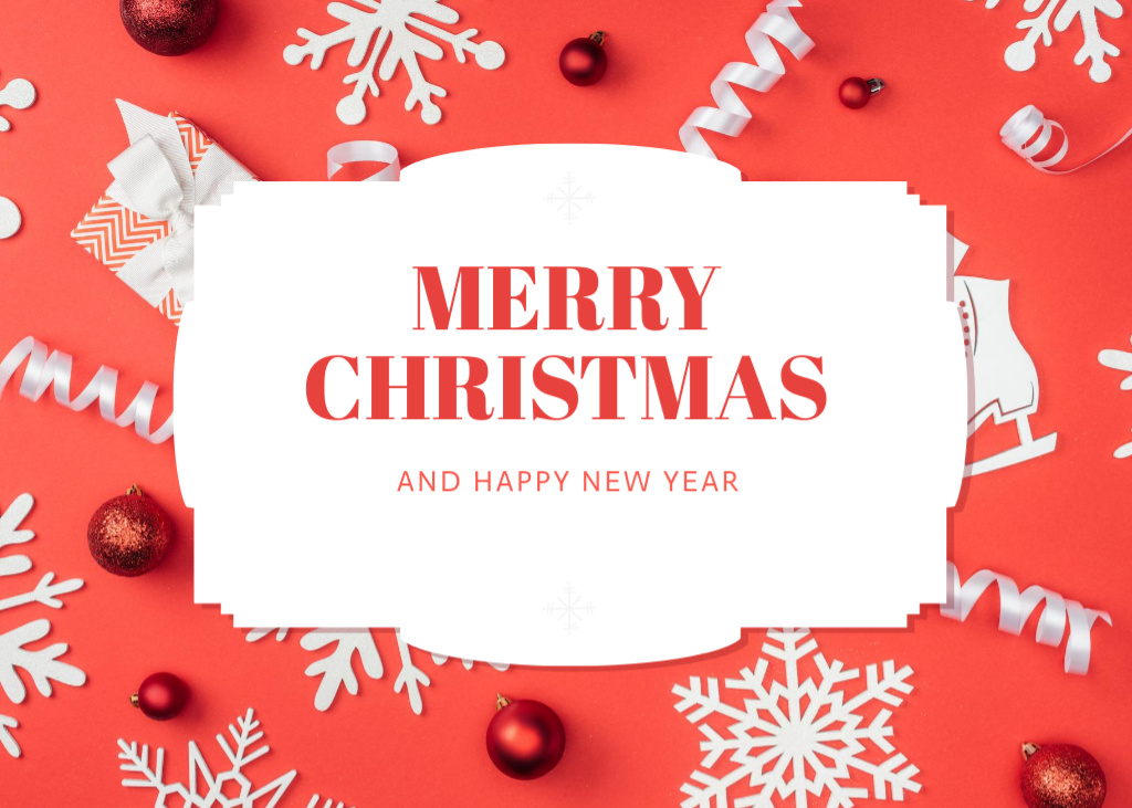 Template di design Merry Christmas And Happy New Year Bright Congratulations Postcard 5x7in