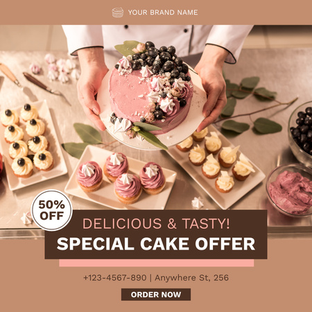 Ontwerpsjabloon van Instagram van Special Offer of Delicious and Tasty Pastry