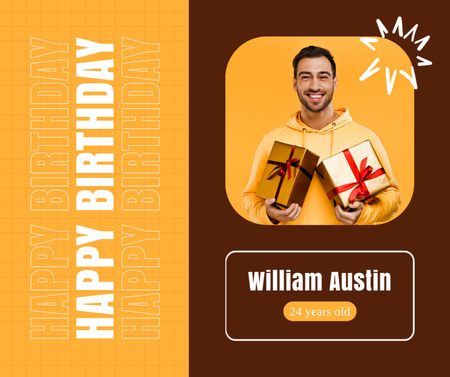 Happy Birthday for Young Man with Gifts Facebook Design Template