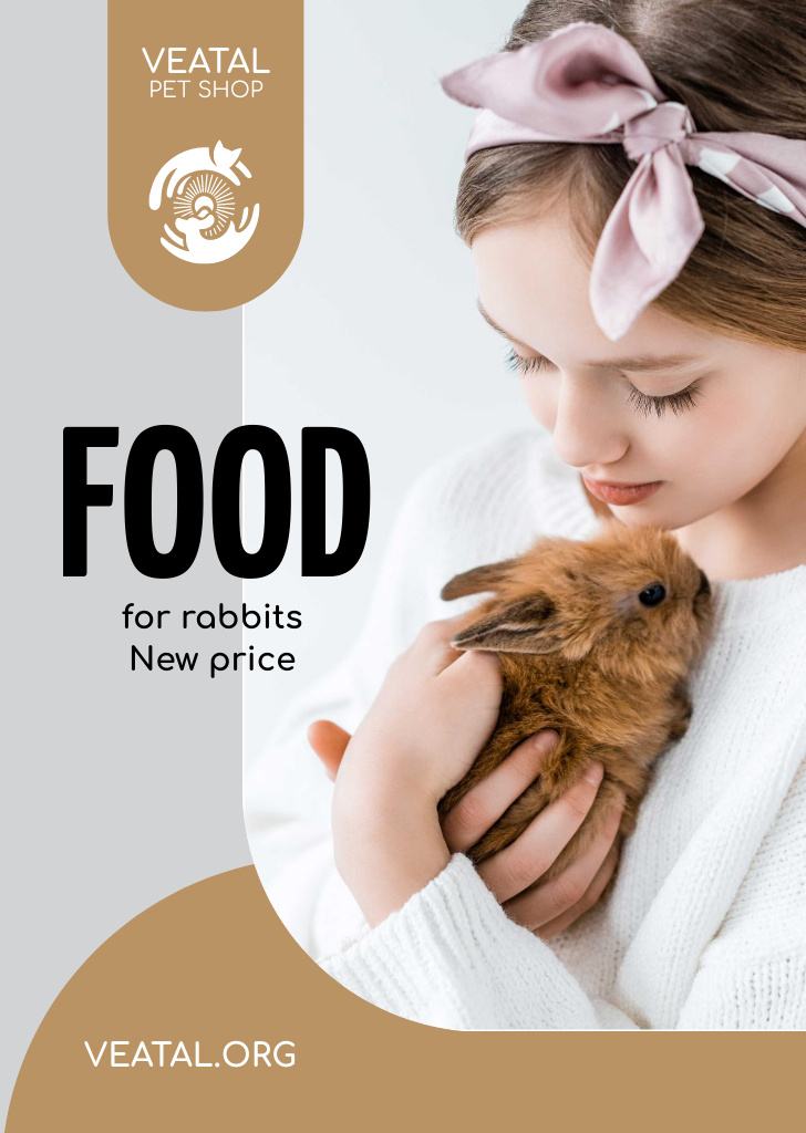 Pet Food Offer with Girl with Bunny Flyer A6 Design Template