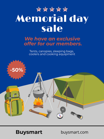 Memorial Day Sale Announcement with Exclusive Offer Poster US Design Template