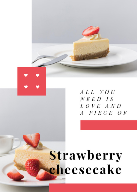 Designvorlage Delicious Strawberry Cheesecake für Postcard 5x7in Vertical