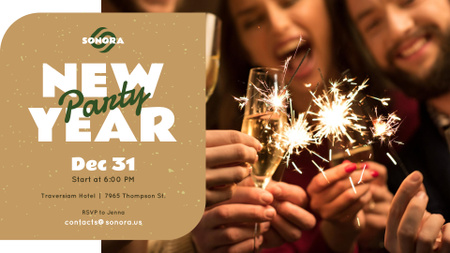 New Year Party invitation people toasting with Champagne FB event cover Design Template