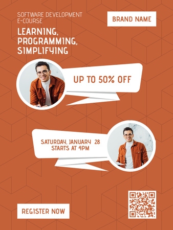 Programming Course Ad with Successful Programmer Poster US Design Template