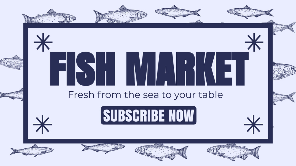 Seafood Market Blog Advertisement with Fish Sketches Youtube Thumbnail Design Template