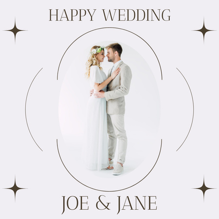 Wedding Invitation with Happy Newlyweds in White Instagram Design Template