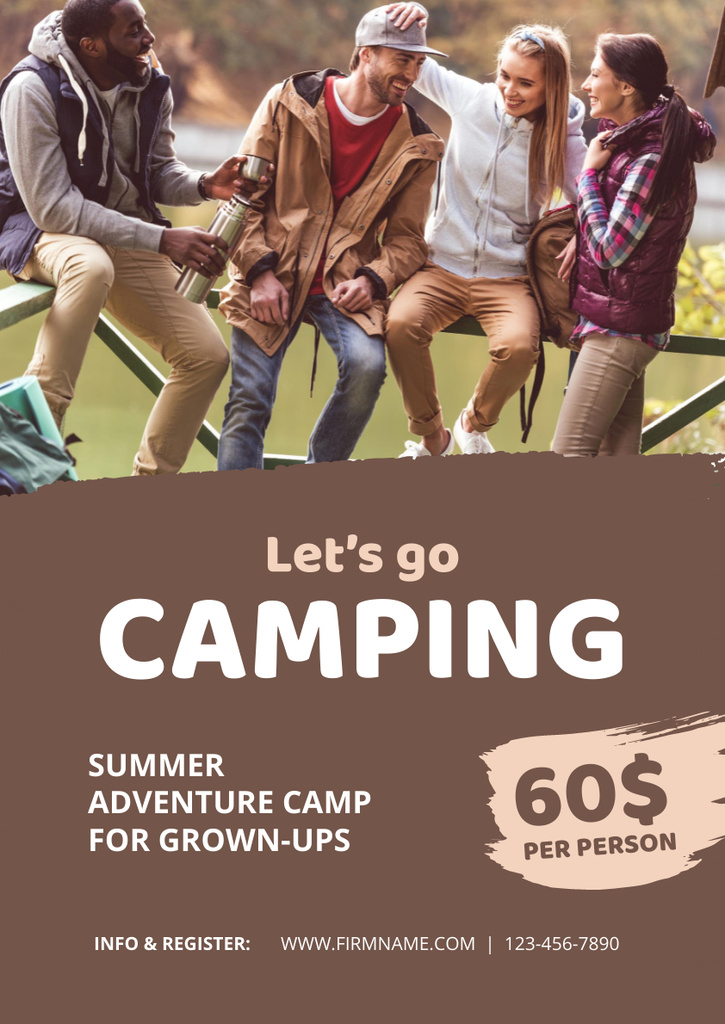 Hiking And Adventure Summer Camp Offer Poster A3 Πρότυπο σχεδίασης