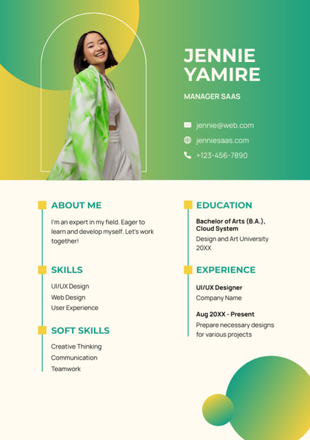 Template di design Saas Manager Professional With Art Education Resume