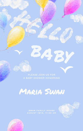 Platilla de diseño Surprising Baby Shower Announcement With Bright Balloons Invitation 4.6x7.2in