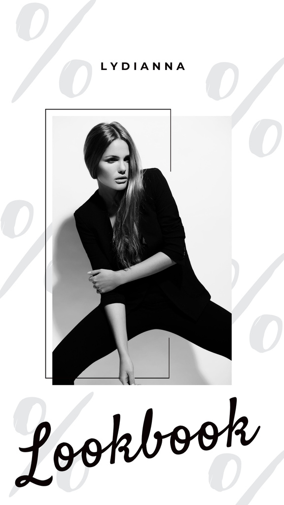 Designvorlage Woman in Black Outfit on White für Instagram Story