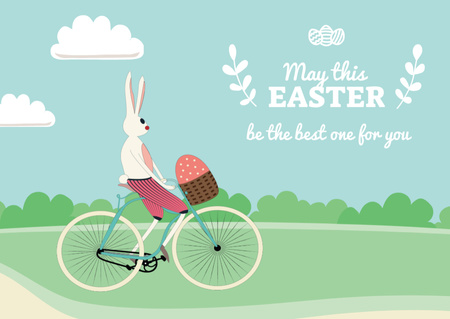 Platilla de diseño Easter Greeting Bunny on Motorcycle Postcard
