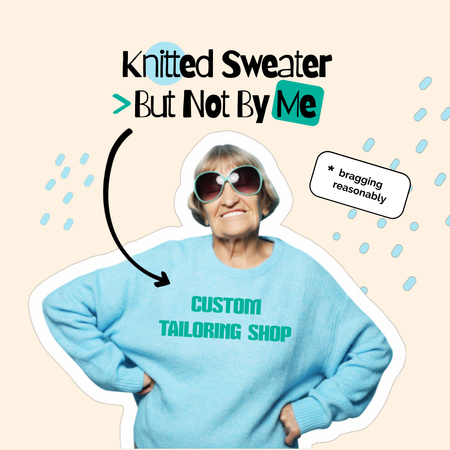 Fashion Ad with Funny Granny in Stylish Sweatshirt Animated Post Modelo de Design