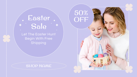 Easter Discount Offer with Happy Mother and Daughter FB event cover Design Template