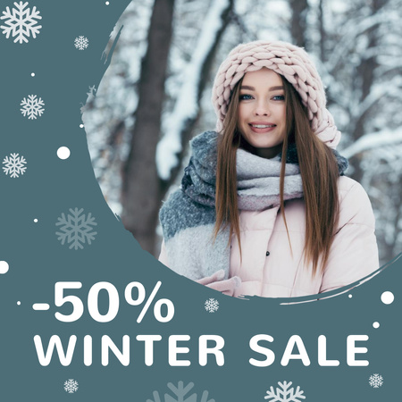 Winter Sale Ad with Stylish Girl Instagram Design Template