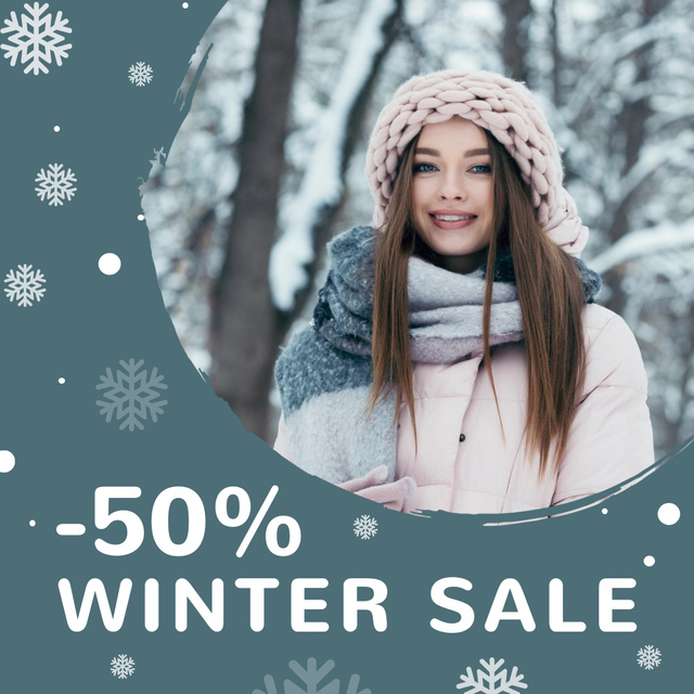 Modèle de visuel Winter Sale Ad with Stylish Girl - Instagram