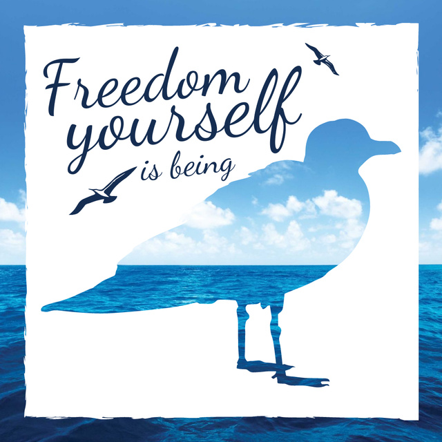 Silhouette of seagull against blue seascape Instagram Πρότυπο σχεδίασης
