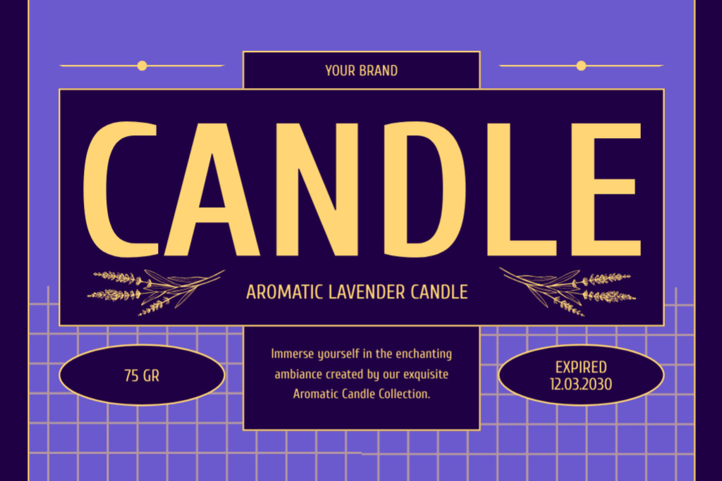 Ontwerpsjabloon van Label van Aromatic Candle With Lavender Scent In Purple