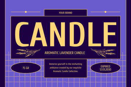 Aromatic Candle With Lavender Scent In Purple Label Design Template