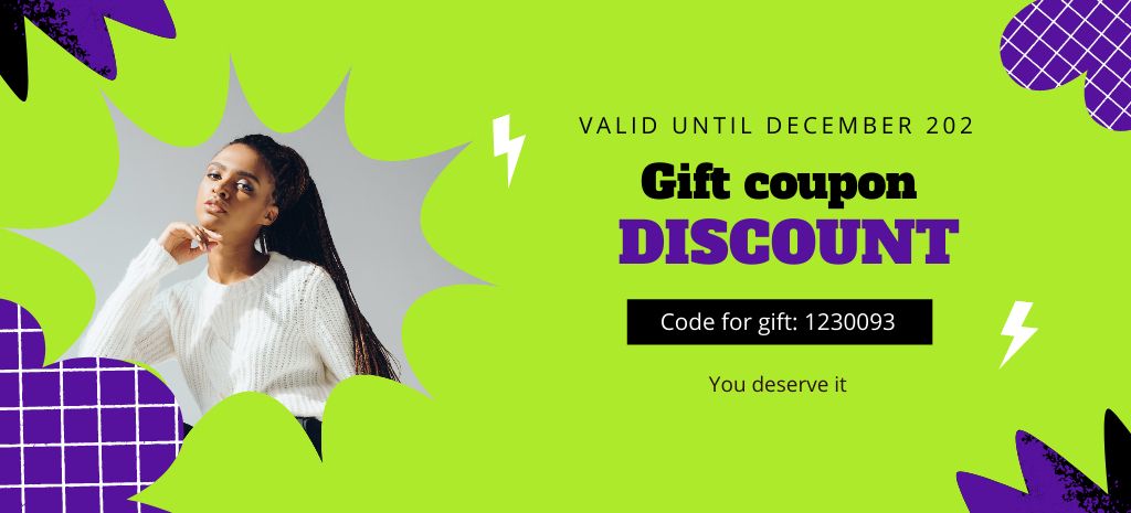 Lovely Gift Voucher With Promo Code In Green Coupon 3.75x8.25in Design Template