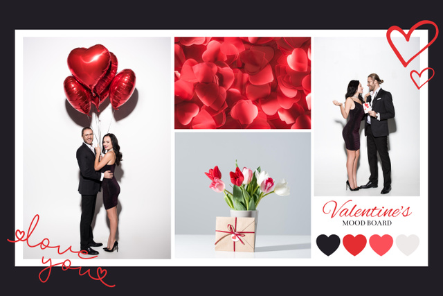 Romantic Collage with Beautiful Couple for Valentine's Day Mood Board tervezősablon
