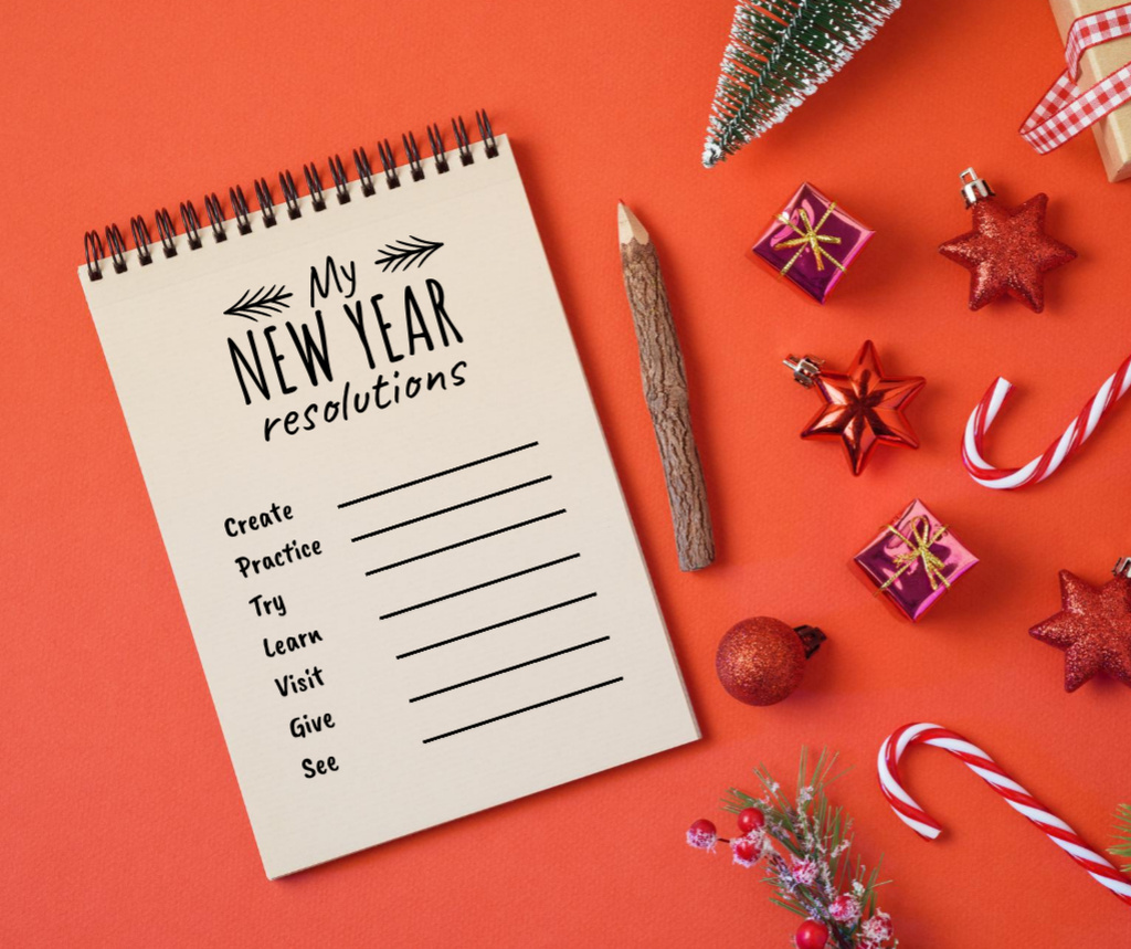 Plantilla de diseño de New Year Resolutions in Notebook Facebook 