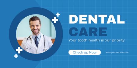 Platilla de diseño Dental Services with Friendly Dentist in Clinic Twitter