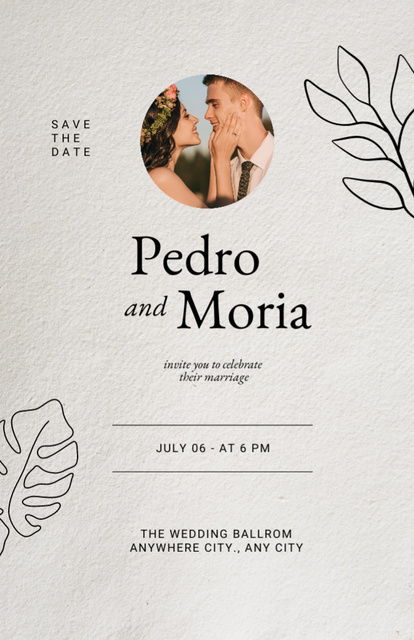 Wedding Ceremony Celebration Announcement With Tropical Leaves Invitation 5.5x8.5in Πρότυπο σχεδίασης