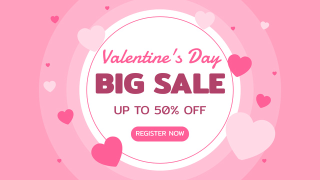 Big Valentine's Day Sale with Pink Hearts FB event cover – шаблон для дизайну