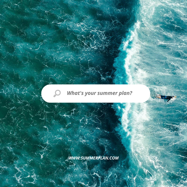 Beautiful Blue Ocean Wave with Surfer Instagram Tasarım Şablonu