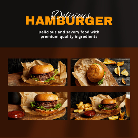 Delicious Hamburger Sale Offer with Fast Food Menu Instagram Tasarım Şablonu