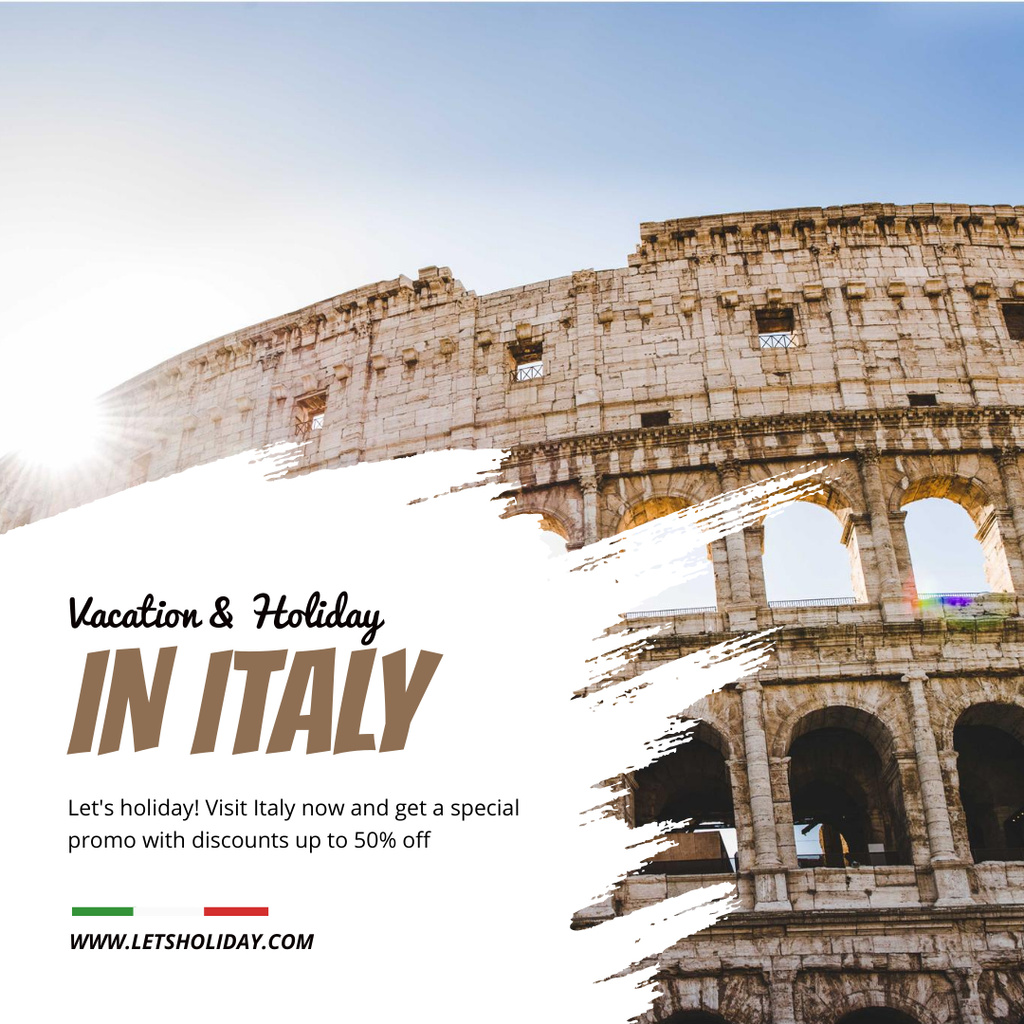 Szablon projektu Vacation And Holiday Tour In Italy At Half Price Instagram