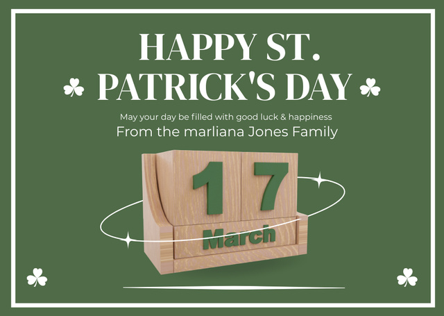 Ontwerpsjabloon van Card van Happy St. Patrick's Day Celebration Greeting with Calendar