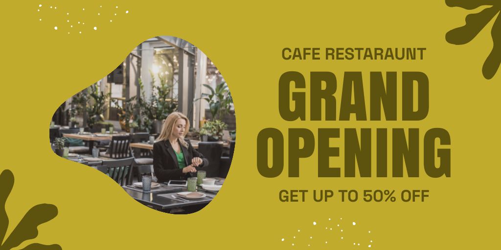 Ontwerpsjabloon van Twitter van Posh Cafe And Restaurant Grand Opening With Big Discounts