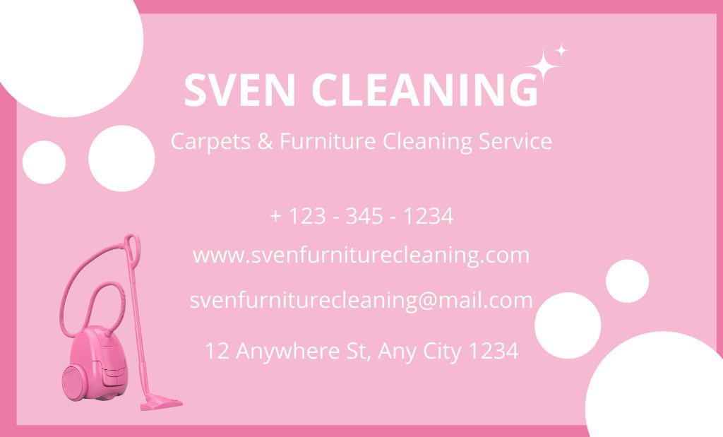 Ontwerpsjabloon van Business Card 91x55mm van Cleaning Services Ad with Vacuum Cleaner on Pink