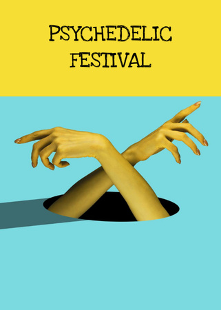 Psychedelic Festival Announcement with Image of Hands Postcard 5x7in Vertical tervezősablon