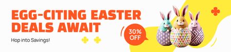Easter Deals Promo with Cute Bunnies in Eggs Ebay Store Billboard Design Template