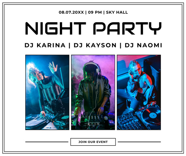 Collage with DJ Night Party Announcement Facebook Design Template