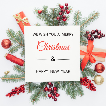 Christmas Holiday Greeting with Branches and Festive Gifts Instagram Design Template