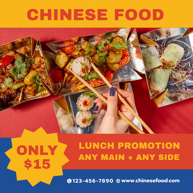 Designvorlage Promotional Offer for Lunch at Chinese Restaurant für Instagram