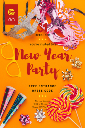 Plantilla de diseño de New Year Party Invitation Shiny Decorations Invitation 6x9in 
