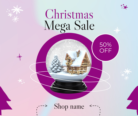 Plantilla de diseño de Gran venta de Navidad oferta bola de nieve en círculos Facebook 