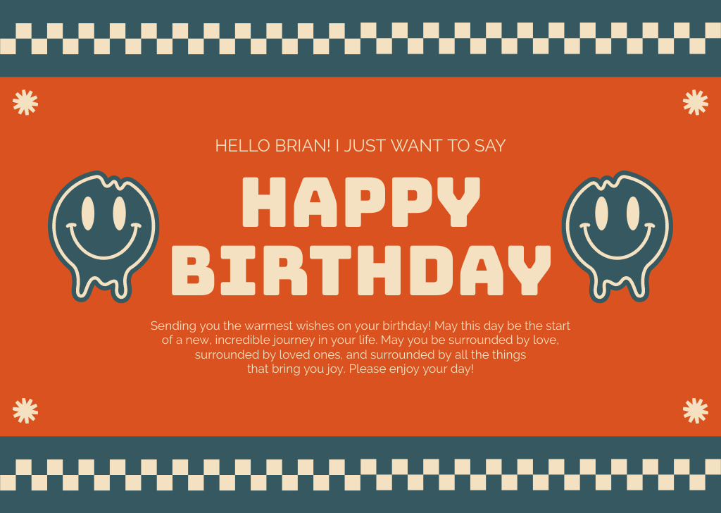 Template di design Happy Birthday on Orange with Smilies Card