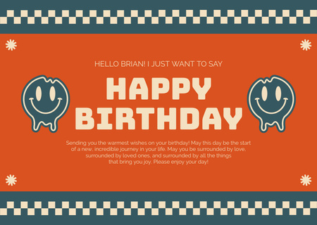 Happy Birthday on Orange with Smilies Card Design Template
