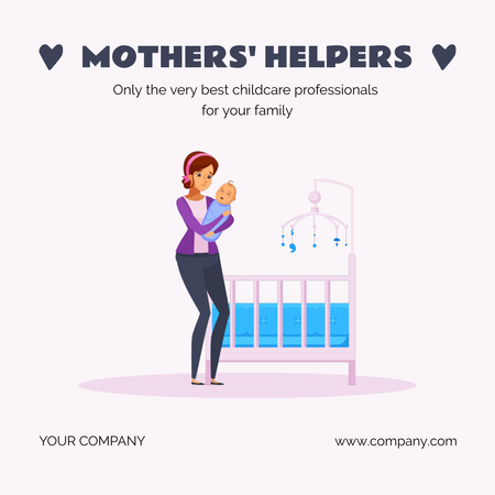 Ontwerpsjabloon van Animated Post van babysitter die een huilende baby vasthoudt