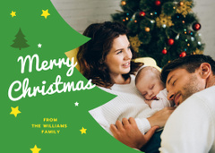 Heartfelt Christmas Greetings And Family With Baby By Fir Tree